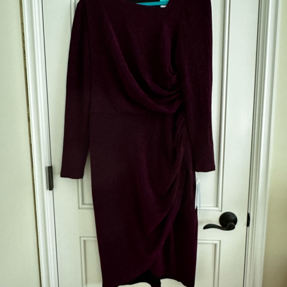London Times Red Ruched Wrap Sheath Dress